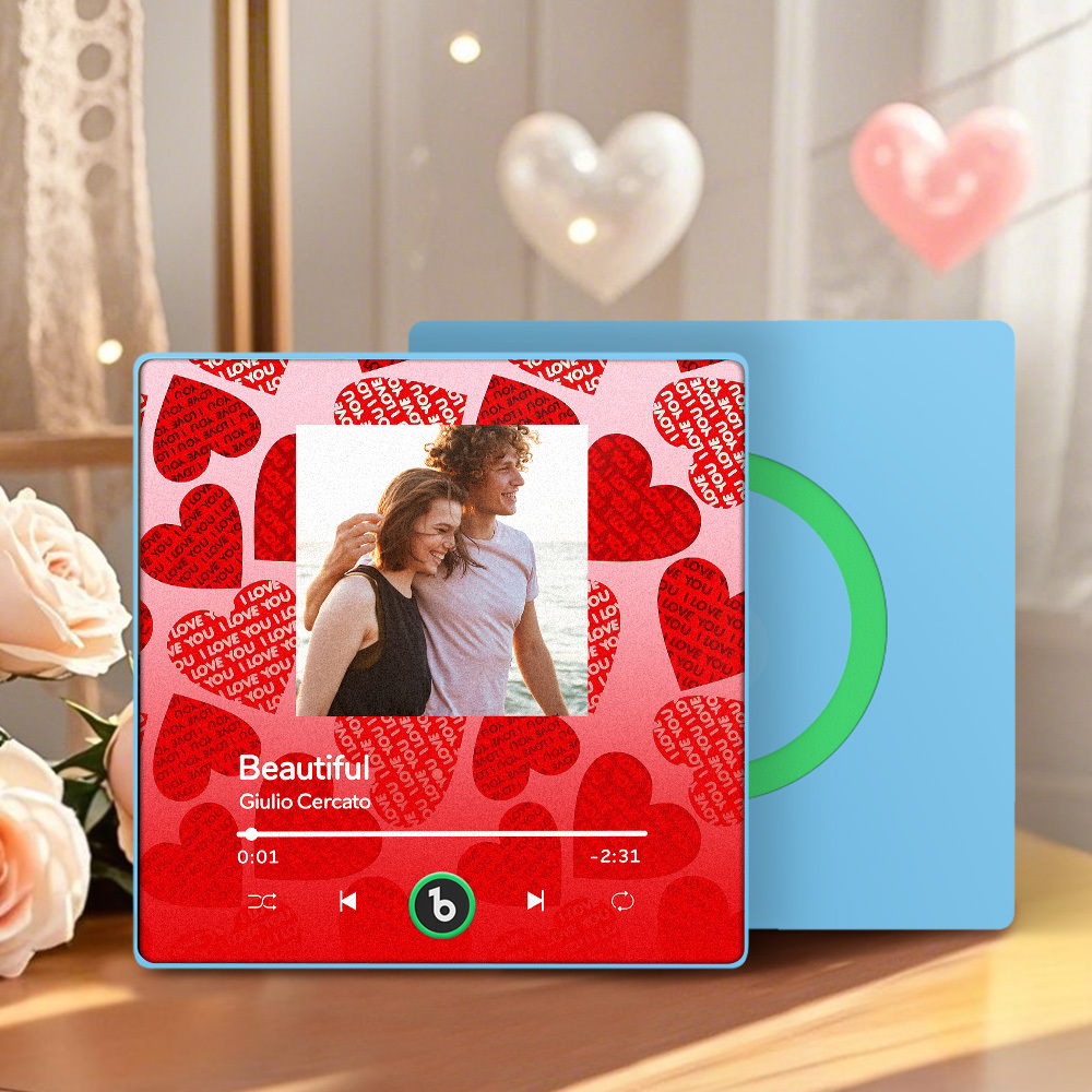 Personalized Music Fridge Magnet Pink Valentine Gift Album Fridge Magnet Music Wall Photo Sticker Music Movement That Can Be Played Gift for Couple - MyPhotoSocksAu