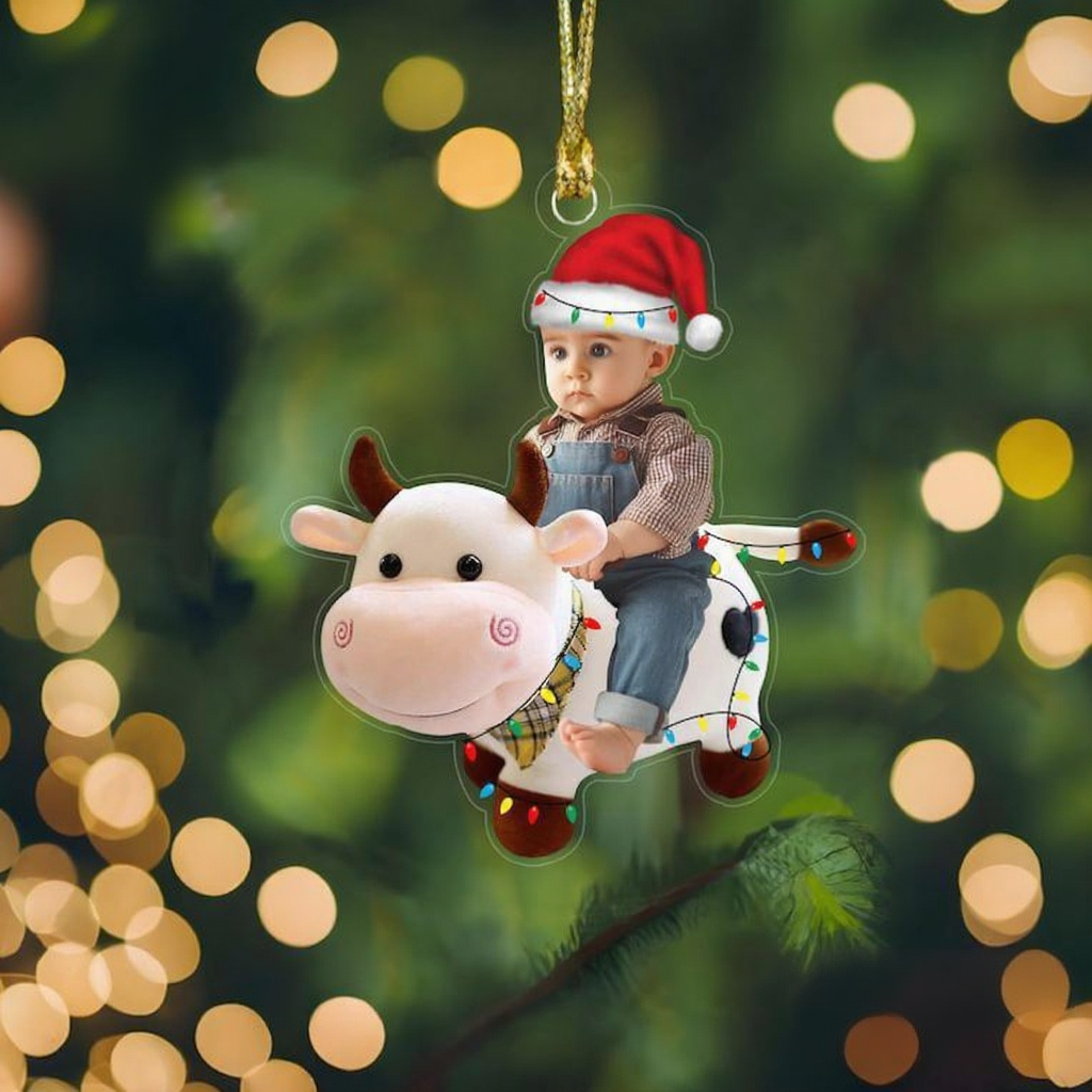 Custom Name Cow With Kid Acrylic Ornaments, Custom Photo Cow Kid Acrylic Ornaments, Acrylic Holiday Gift Ornaments,Xmas Keepsake Gifts - MyPhotoSocksAu
