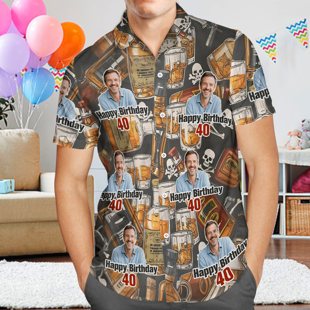 Custom Your Face Birthday Hawaiian Shirt Custom Date and Name Beer Flower and Palm Tree Shirt 5-STYLES - MyPhotoSocksAu