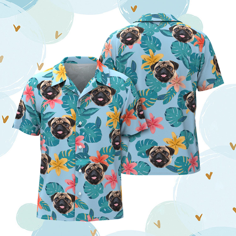 Custom Men Hawaiian Shirts Pet Face Flower Hawaiian Shirt Gift for Pet Lover - MyPhotoSocksAu