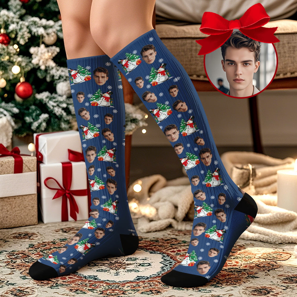 Custom Face Knee High Socks Socks Merry Christmas for Lover Gifts - MyPhotoSocksAu