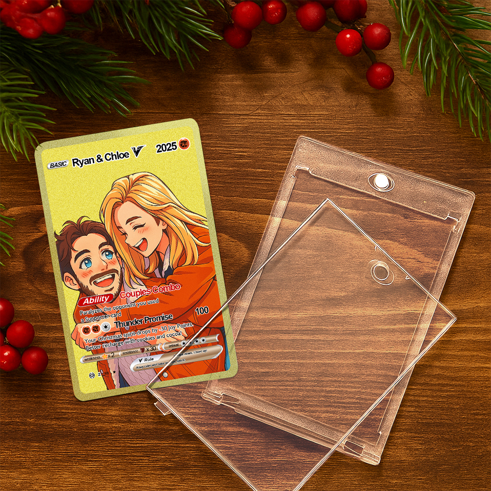 Custom Christmas Golden Card  Anime Style Mini Collectible Sparkling Gift for Him Her or Friends - MyPhotoSocksAu