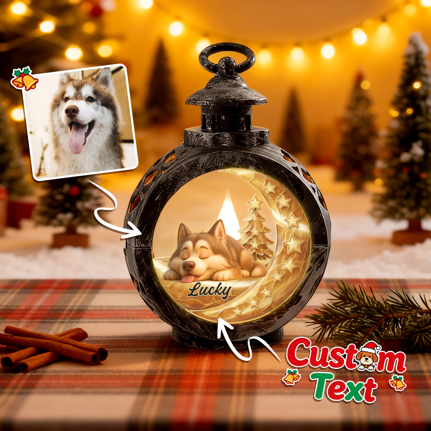 Custom Christmas Lantern Beside You Personalized Christmas Gifts for Pet Lovers Colorful - MyPhotoSocksAu