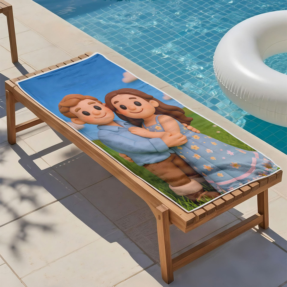 Custom Photo Beach Towel with Cartoon Design Personalized Wedding & Anniversary Gift - MyPhotoSocksAu