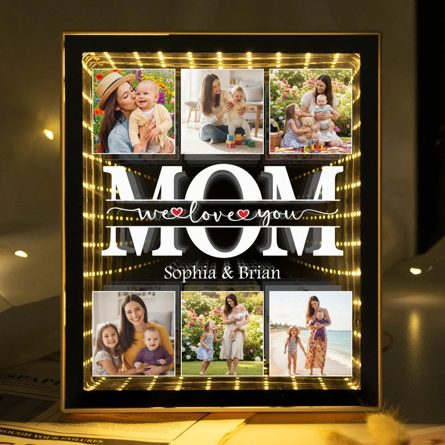 We Love You Gift For Mom, Grandma, Wife - Personalized Photo Infinity Mirror Light Box - MyPhotoSocksAu