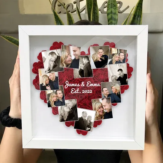 Heart Photos Polaroid Romantic Gift - Personalized Couple Flower Shadow Box