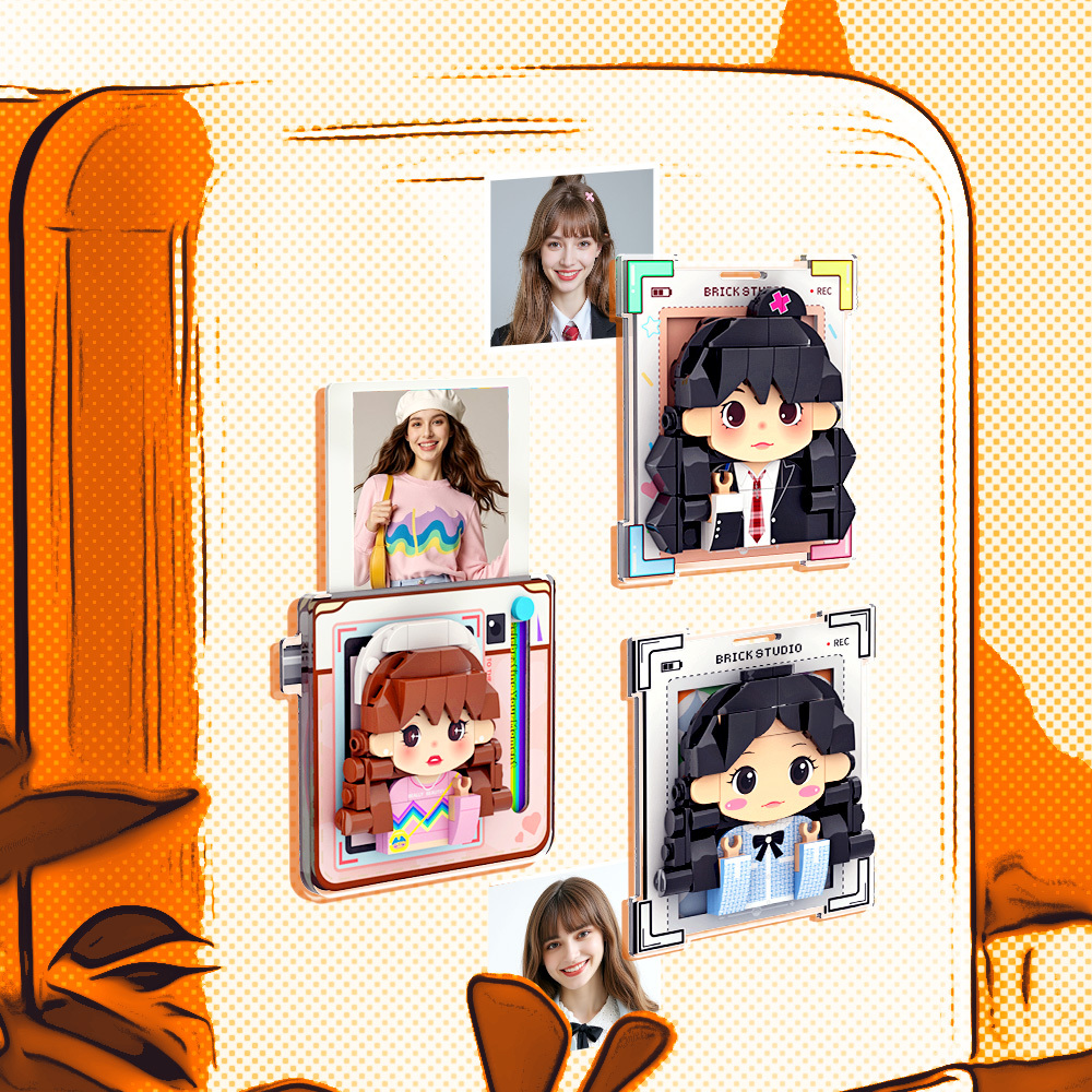 Personalized Brick Figure Fridge Magnets Pink Photo Stickers Diy Gift Fridge Magnets Gifts For Couple - MyPhotoSocksAu