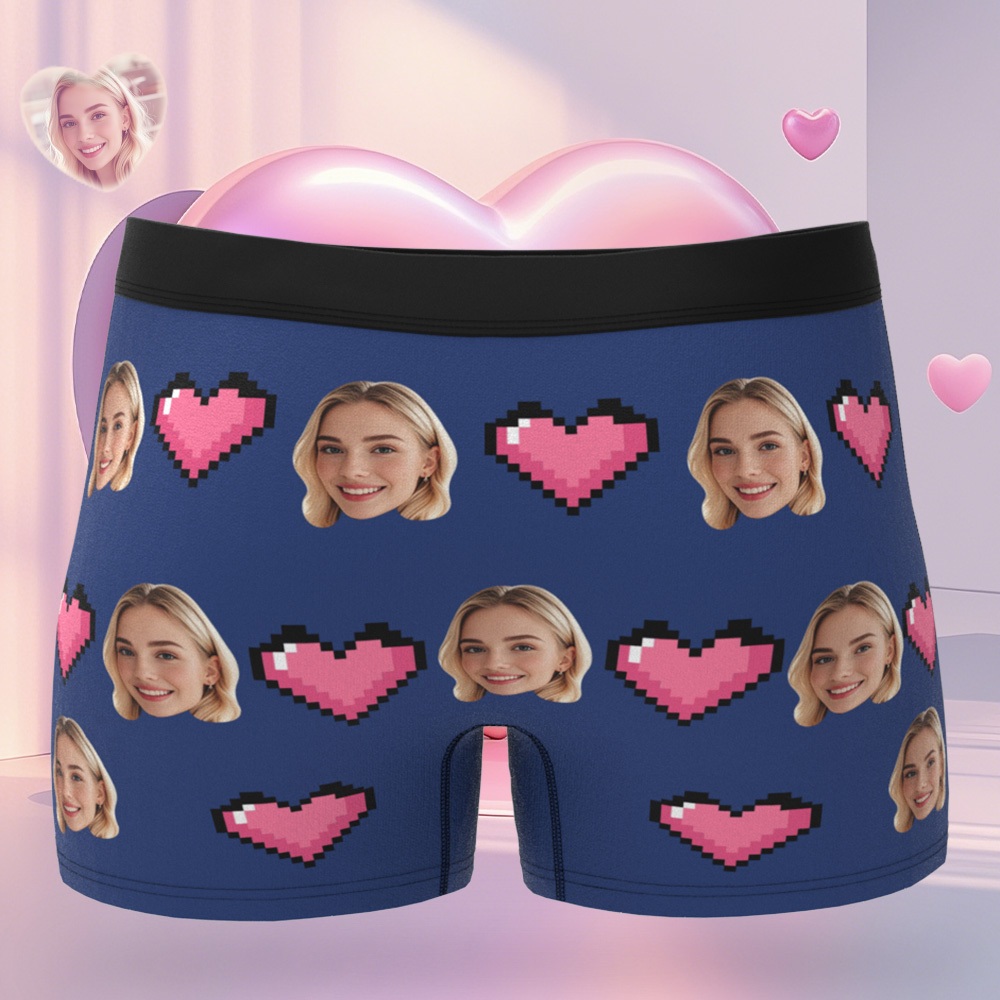 Custom Face Men's Boxer Pink Heart Style Black Underwear Gifts For Him - MyPhotoSocksAu