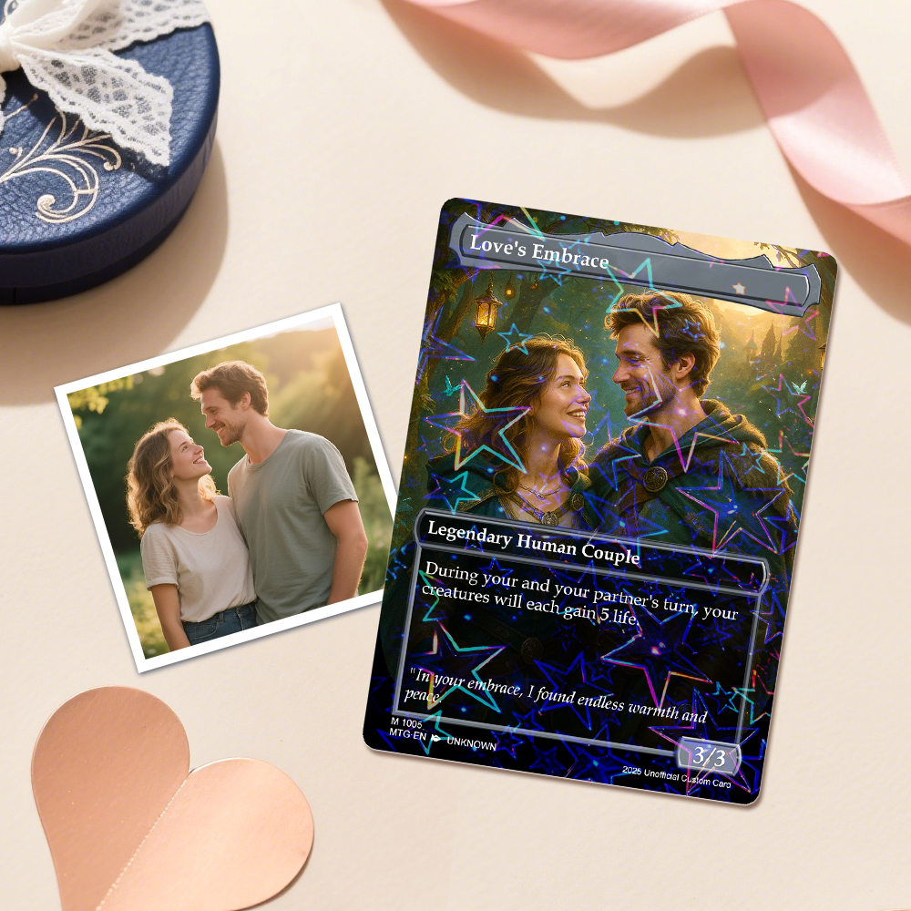 Custom Valentine Couple Card Personalized Cartoon Acrylic Card Gift With Optional Film Styles - MyPhotoSocksAu