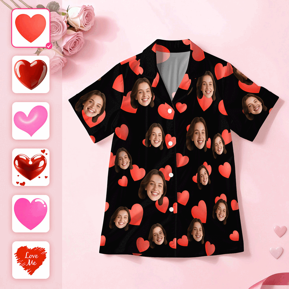 Personalised Face Short Sleeve Pajamas Custom Heart Face Couple Sleepwear Valentine Love Gifts For Him - MyPhotoSocksAu