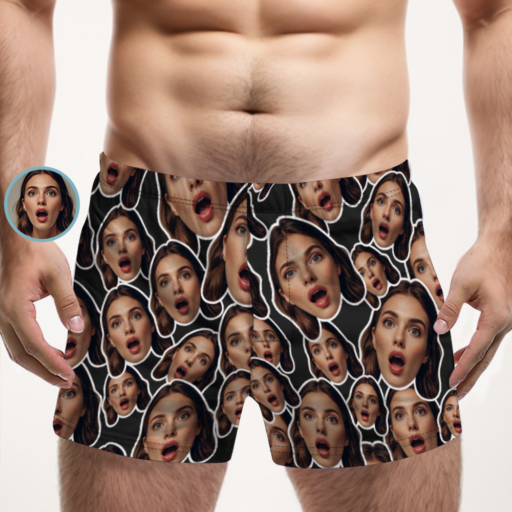 Custom Face Mash Multicolor Boxer Shorts Personalized Waistband Casual Underwear Valentine for Him - MyPhotoSocksAu