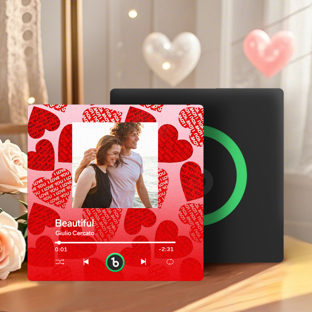Personalized Music Fridge Magnet Pink Valentine Gift Album Fridge Magnet Music Wall Photo Sticker Music Movement That Can Be Played Gift for Couple - MyPhotoSocksAu