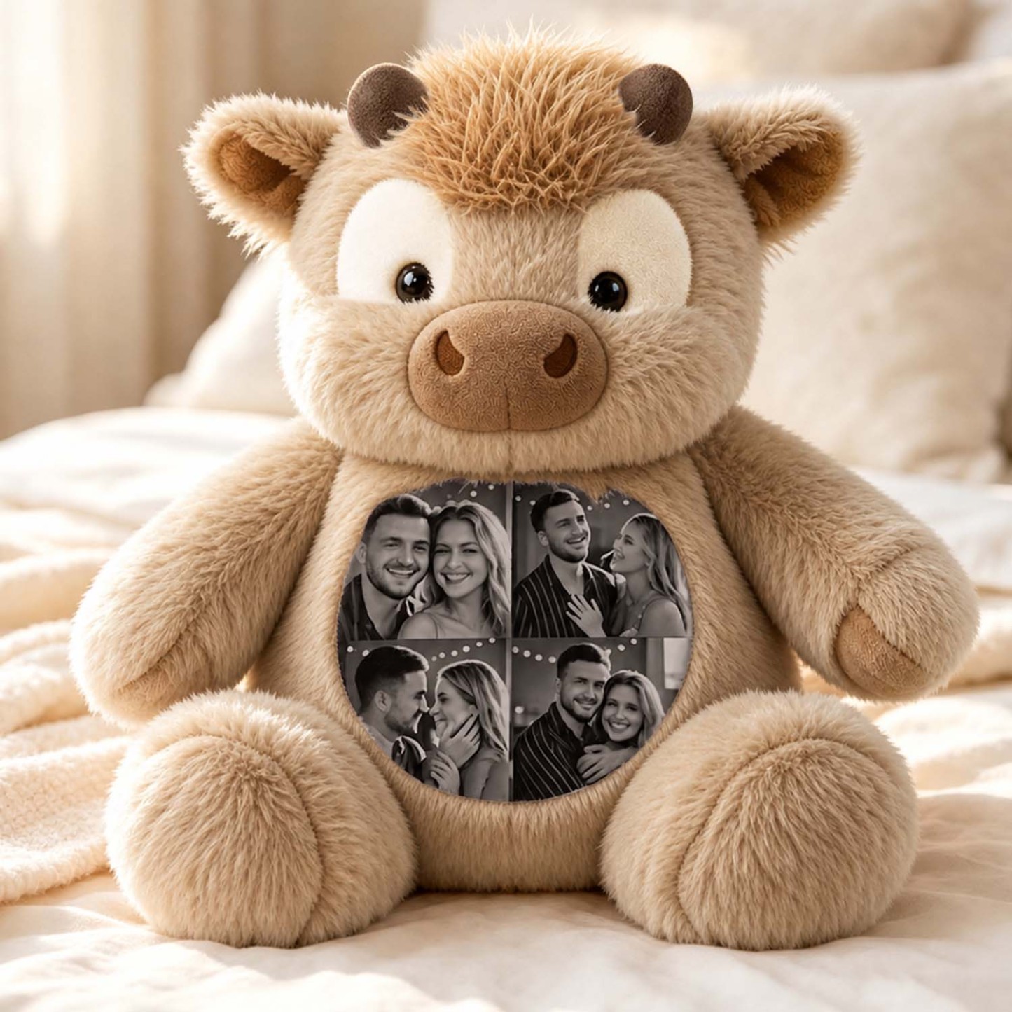 Custom Photo Highland Cow Plush Toy Personalized Picture Stuffed Highland Cattle Cute Family & Anniversary Keepsake Gift for Kids & Couples - MyPhotoSocksAu