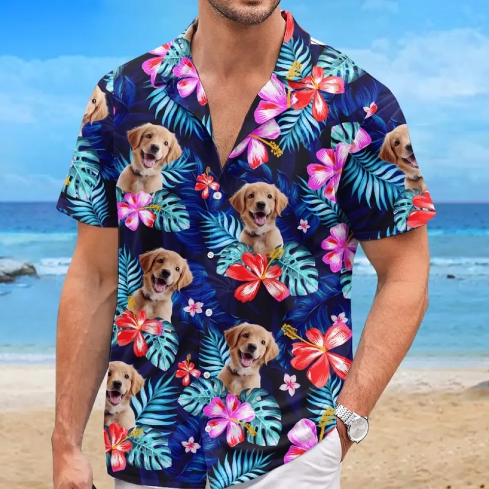 Custom Photo Shirt Dog & Cat Personalized Custom Unisex Tropical Hawaiian Aloha Shirt - Summer Vacation Gift, Gift For Pet Owners, Pet Lovers - MyPhotoSocksAu