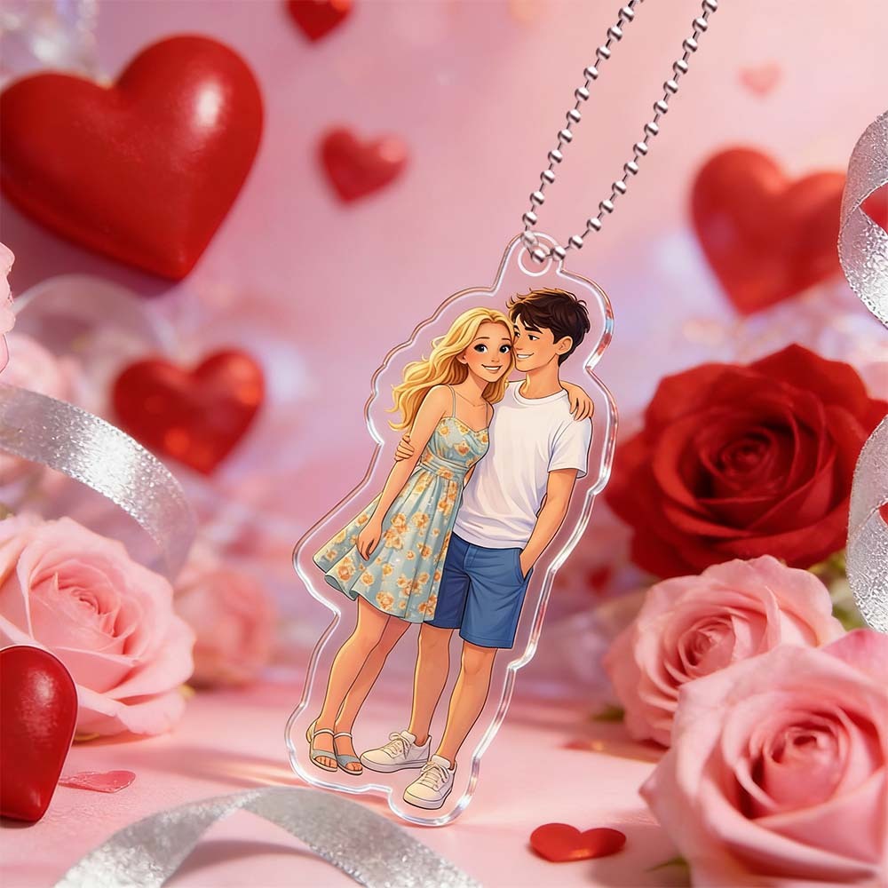 Custom Anime Photo Keychain Valentine's Day Gifts Personalized Acrylic Cartoon Keychain Photo Bag Charm Unique Keepsake Gift For Lover Girlfriend - MyPhotoSocksAu
