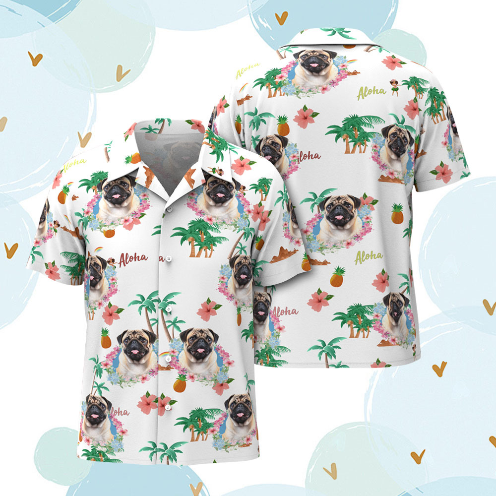 Custom Men Hawaiian Shirts Pet Face Flower Hawaiian Shirt Gift for Pet Lover - MyPhotoSocksAu