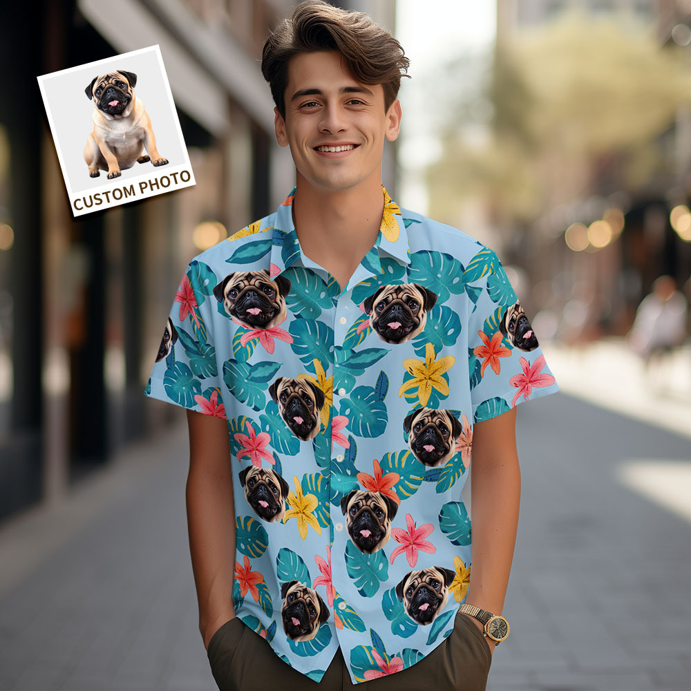 Custom Men Hawaiian Shirts Pet Face Flower Hawaiian Shirt Gift for Pet Lover - MyPhotoSocksAu