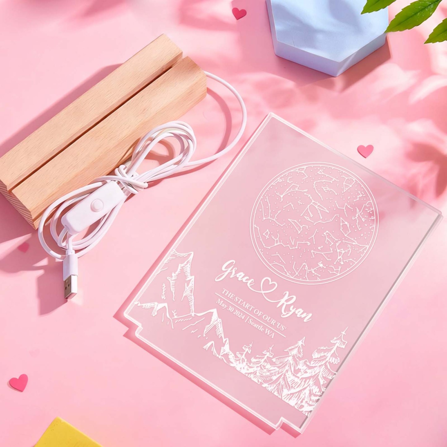 Custom Moon & Constellation Acrylic Lamp – Romantic Valentine Gift for Him or Her - MyPhotoSocksAu