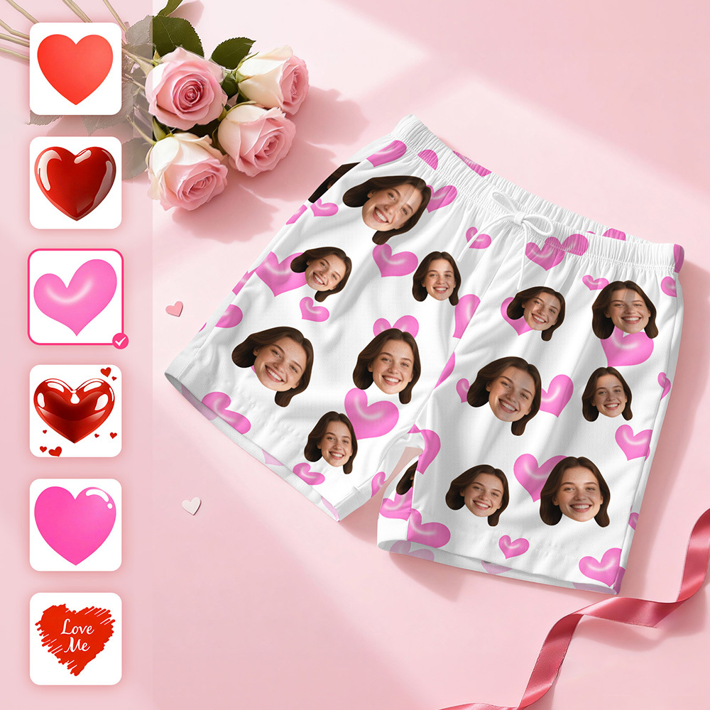 Personalised Face Short Sleeve Pajamas Custom Heart Face Couple Sleepwear Valentine Love Gifts For Him - MyPhotoSocksAu
