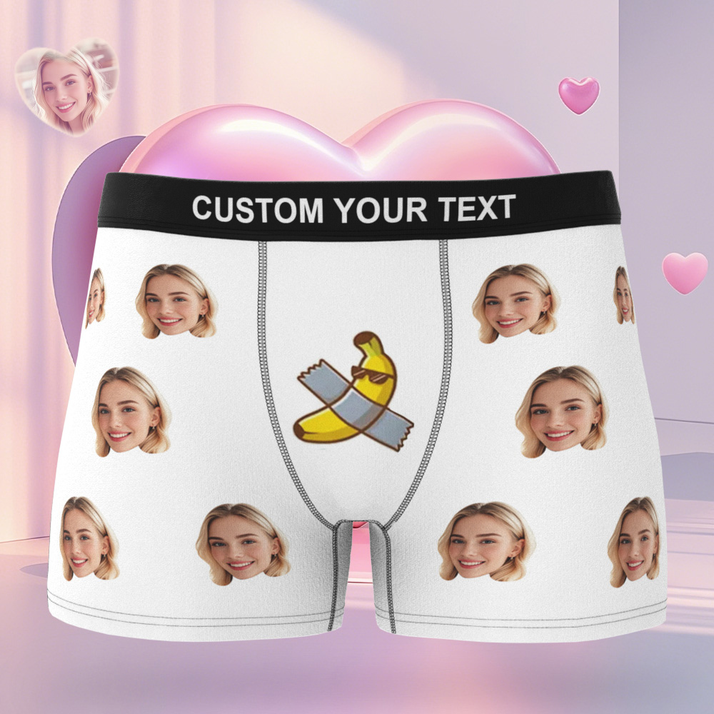 Custom Face Men's Boxer Pink Heart Style Black Underwear Gifts For Him - MyPhotoSocksAu
