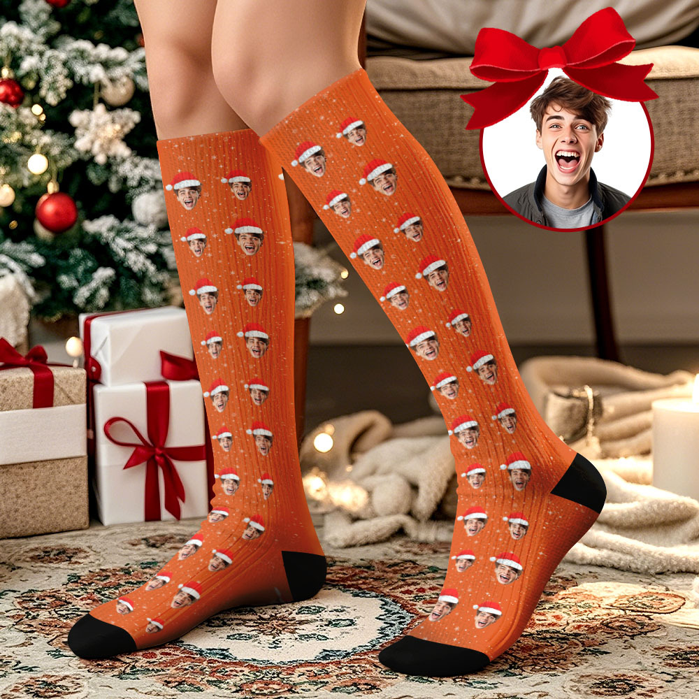 Christmas Gifts Custom Face Knee High Socks Personalized Xmas Socks Merry Christmas Heart - MyPhotoSocksAu