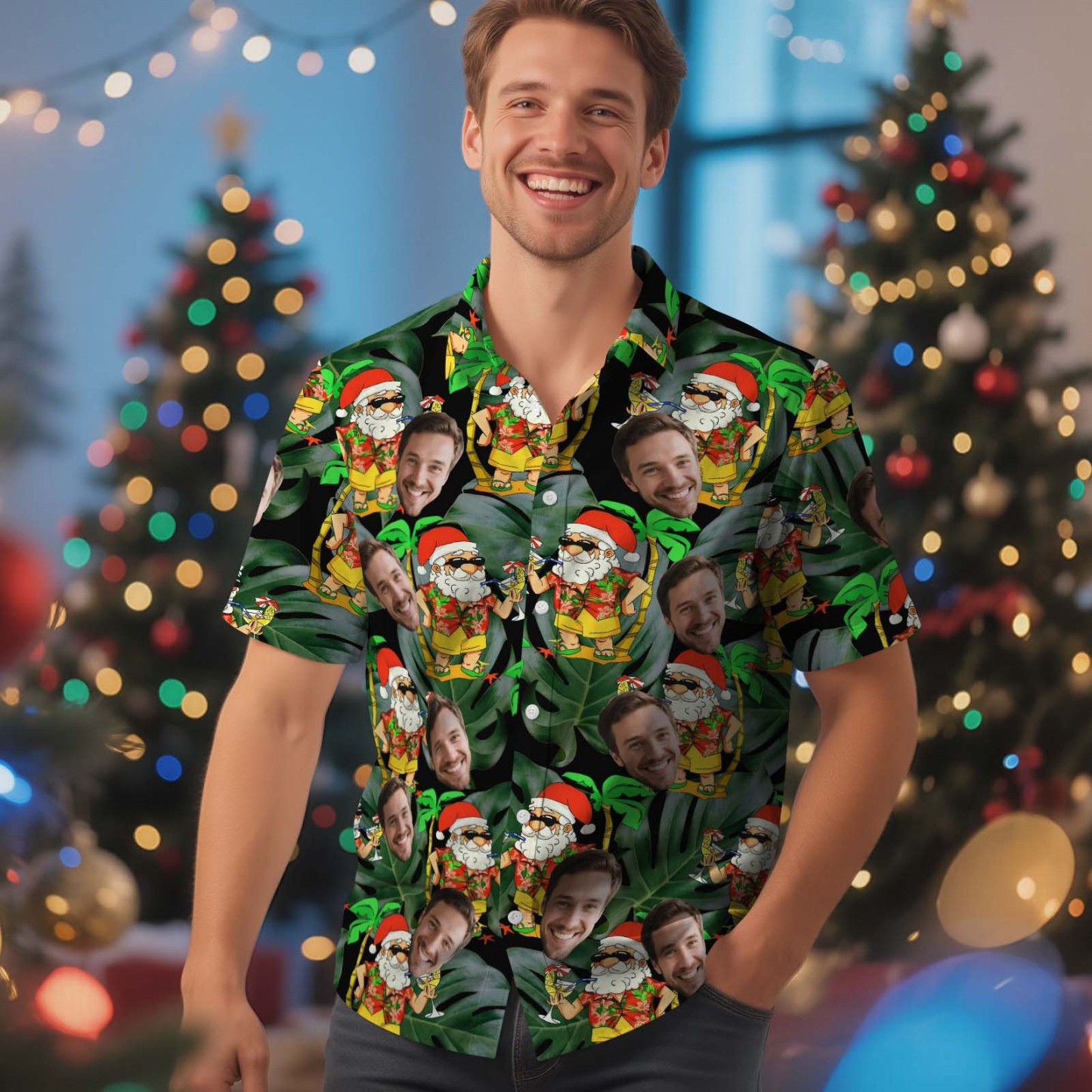 Custom Cute Face Christmas Characters Hawaiian Shirt Personalized Men Hawaiian Shirt With Face Photo Hawaiian Shirt Birthday Christmas Gift - MyPhotoSocksAu