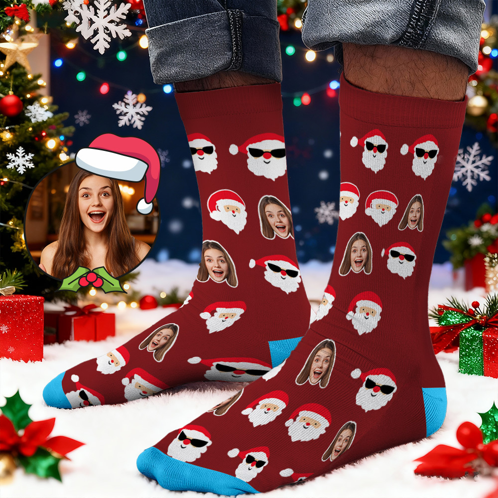 Custom Face Printed Socks Deer Cane Face Socks Personalized Custom Designs Best Santa Gift Idea - MyPhotoSocksAu