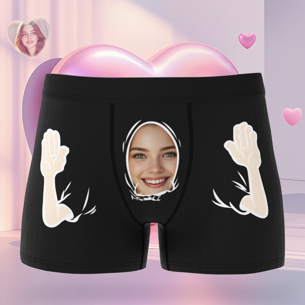 Custom Face Men's Boxer Pink Heart Style Black Underwear Gifts For Him - MyPhotoSocksAu