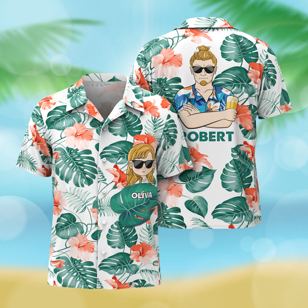 Personalized Cartoon Hawaiian Shirt Best Dad Papa Ever Birthday Loving Gift For Father Grandpa Grandfather Custom Name Hawaiian Shirt - MyPhotoSocksAu