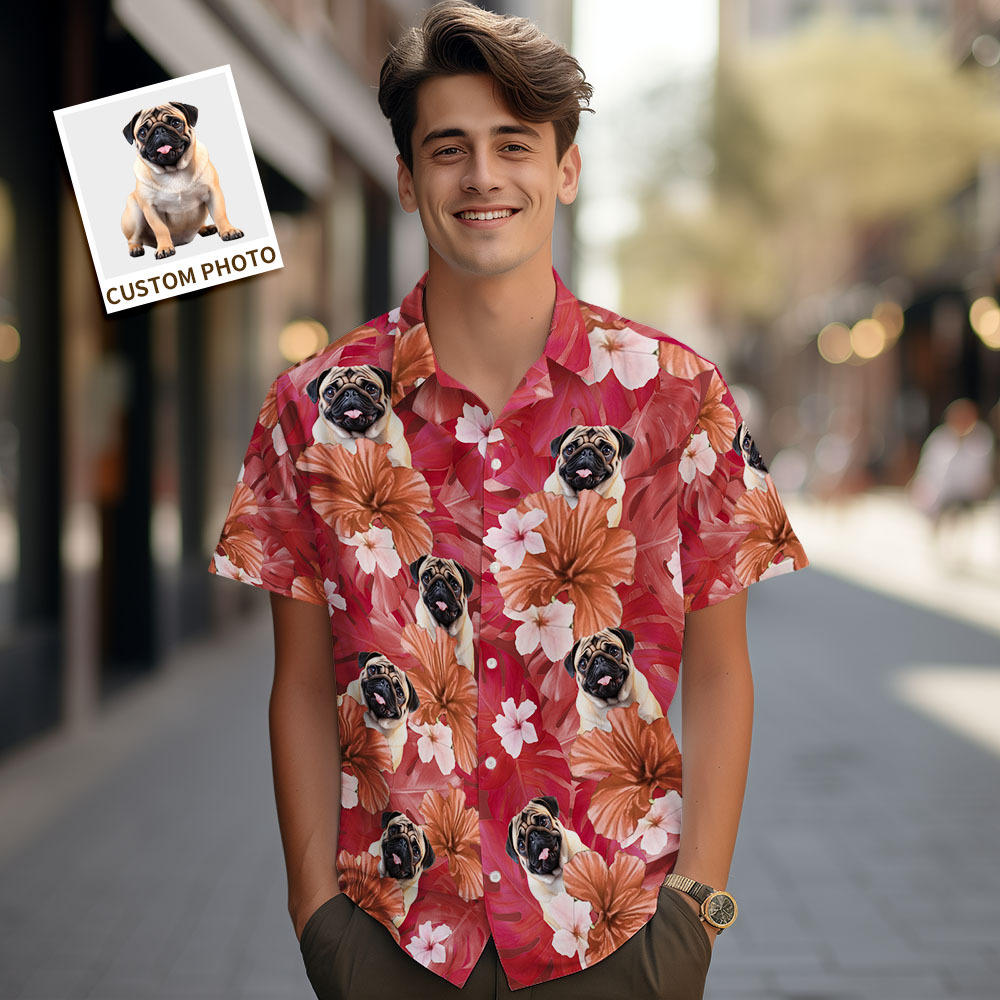 Custom Men Hawaiian Shirts Pet Face Flower Hawaiian Shirt Gift for Pet Lover - MyPhotoSocksAu