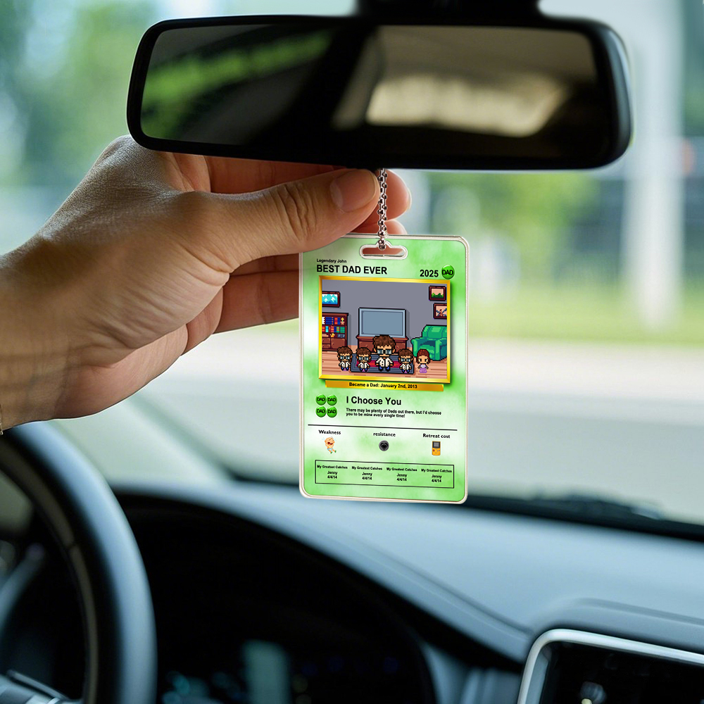 Custom Poke Car Ornament Best Dad Ever Photo Hanging Decoration for Car Rearview Mirror Gift For Dad - MyPhotoSocksAu