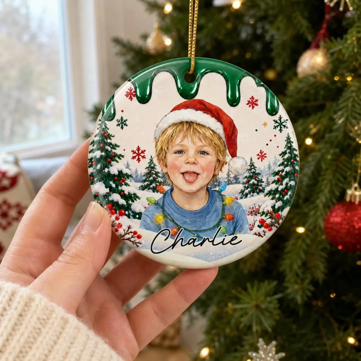 Custom Photo Christmas Family Portrait Gifts - Personalized Ceramic Ornament - MyPhotoSocksAu