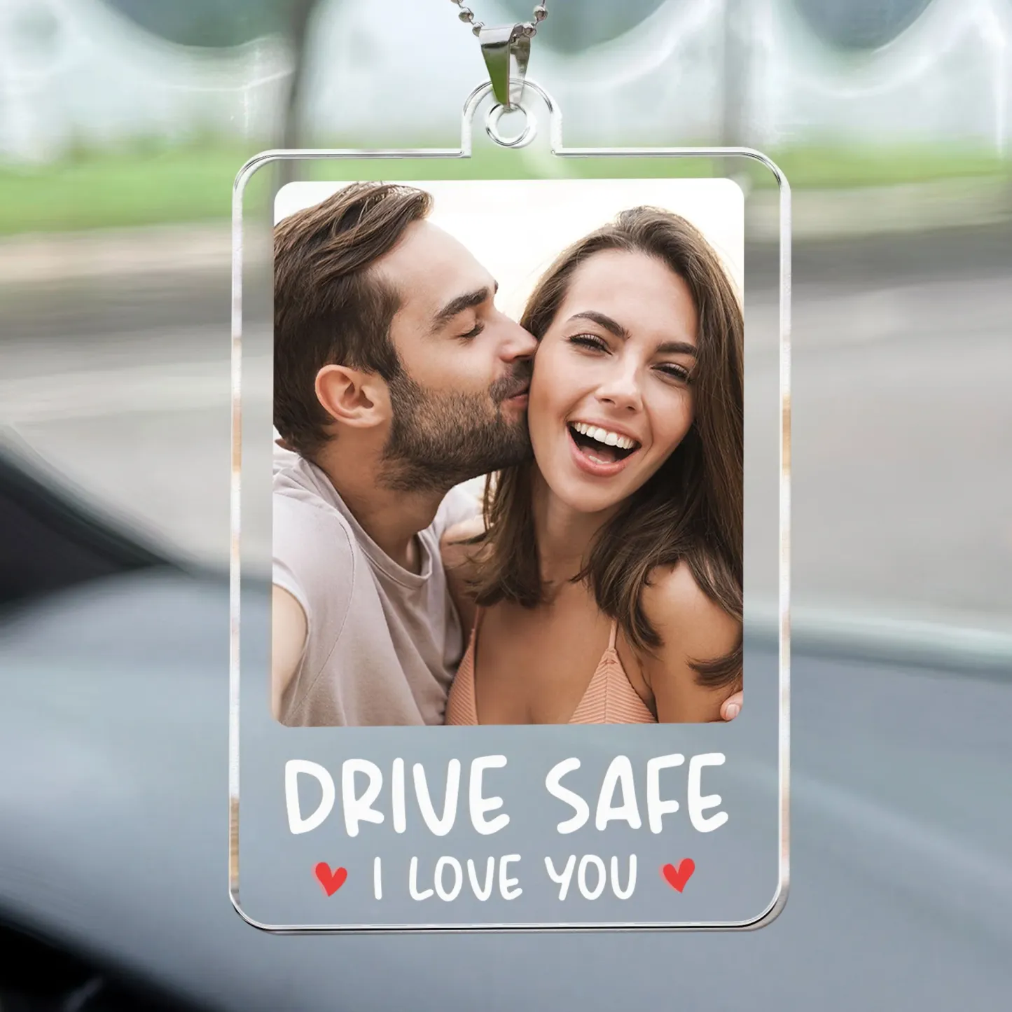Custom Photo Rear View Drive Safe, I Love You - Personalized Photo Rear View Mirror Accessory - MyPhotoSocksAu