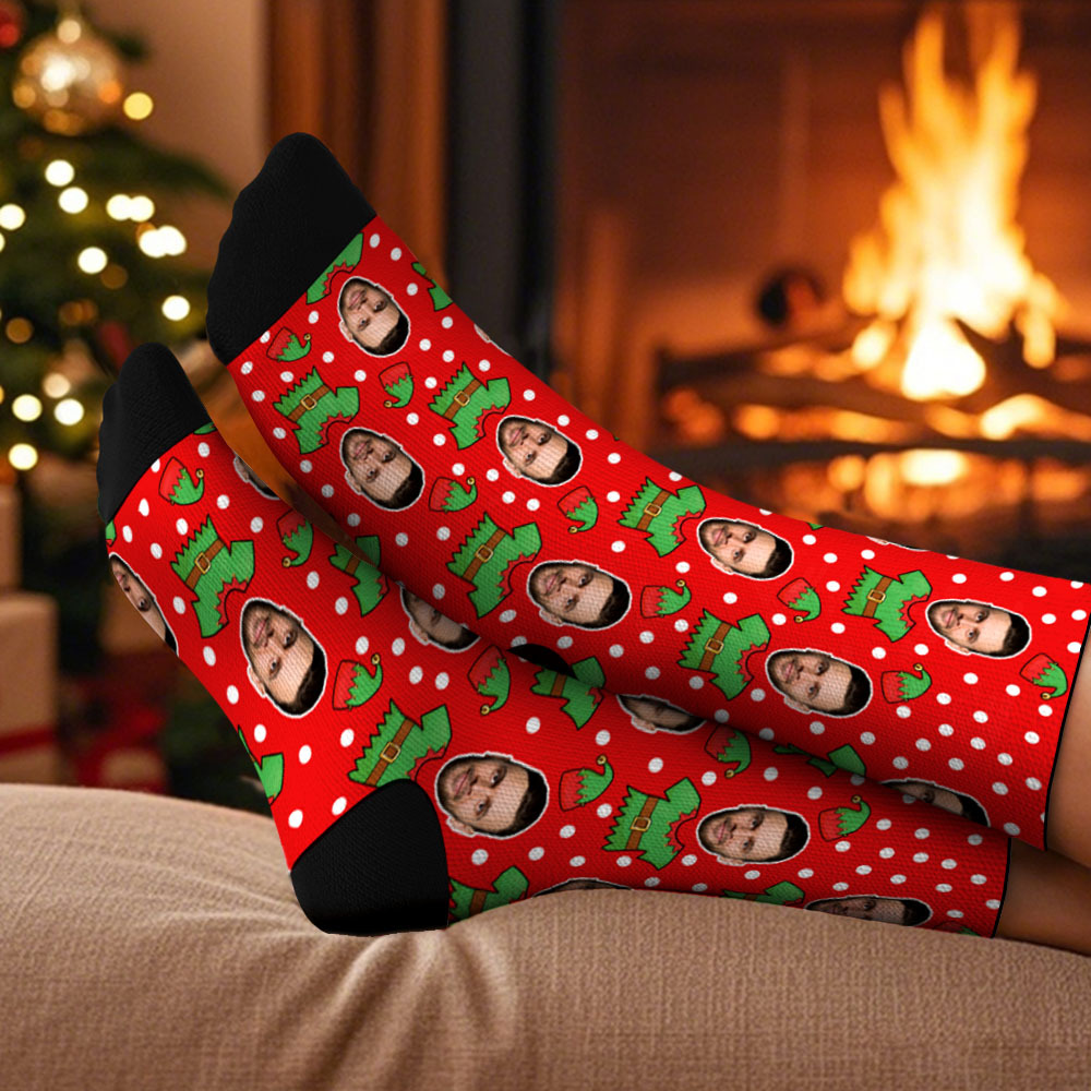 Custom Face Socks Christmas Lights Multicolor Socks Personalized Christmas Photo Socks Funny Holiday Gift for Family & Friends - MyPhotoSocksAu