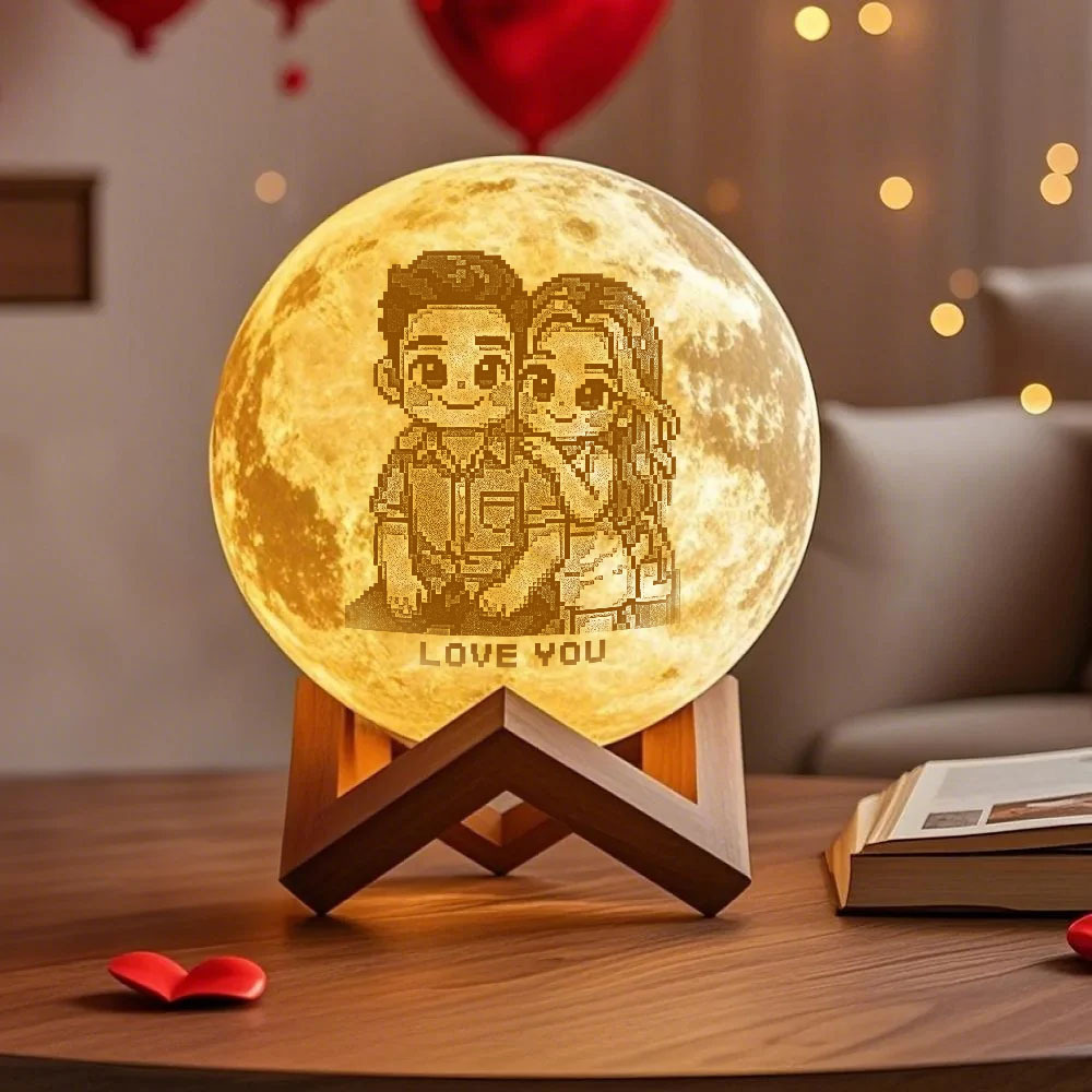 Custom 3D Photo Moon Lamp & With Your Text- Touch 3 Colour Anime Effect - MyPhotoSocksAu