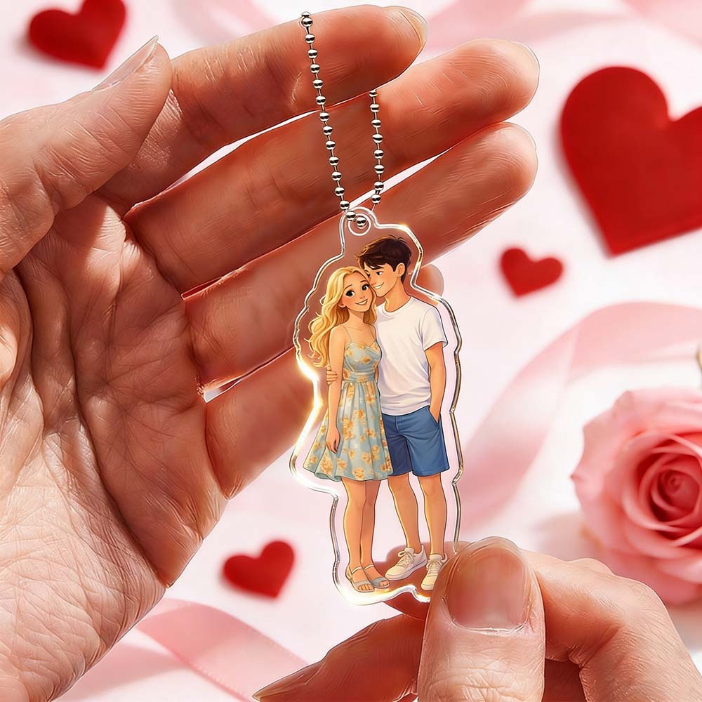Custom Anime Photo Keychain Valentine's Day Gifts Personalized Acrylic Cartoon Keychain Photo Bag Charm Unique Keepsake Gift For Lover Girlfriend - MyPhotoSocksAu