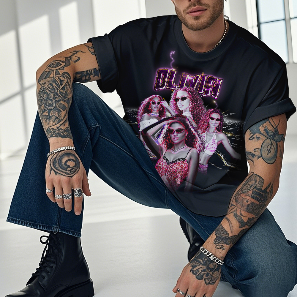 Custom Retro T-Shirt with Your Photo And Text Vintage Christmas Gift Idea - MyPhotoSocksAu