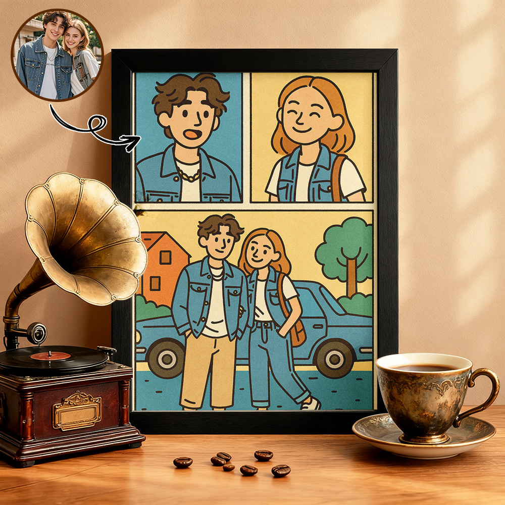 Custom Cartoon Portrait Ornament Three-Frame Photo Hand-Painted Illustration Style Anime Ornaments - MyPhotoSocksAu