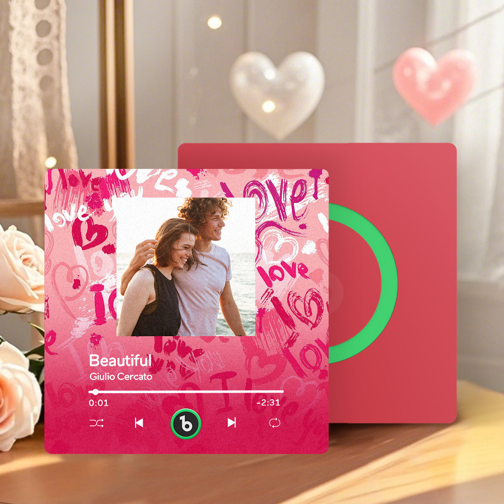Personalized Music Fridge Magnet Pink Valentine Gift Album Fridge Magnet Music Wall Photo Sticker Music Movement That Can Be Played Gift for Couple - MyPhotoSocksAu