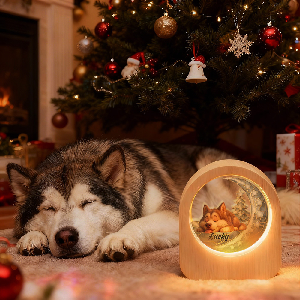 Custom Pets Photo Glass Night Light - LED Light Wooden Base, Unique Gift for Lover, Pets, Birthday - MyPhotoSocksAu