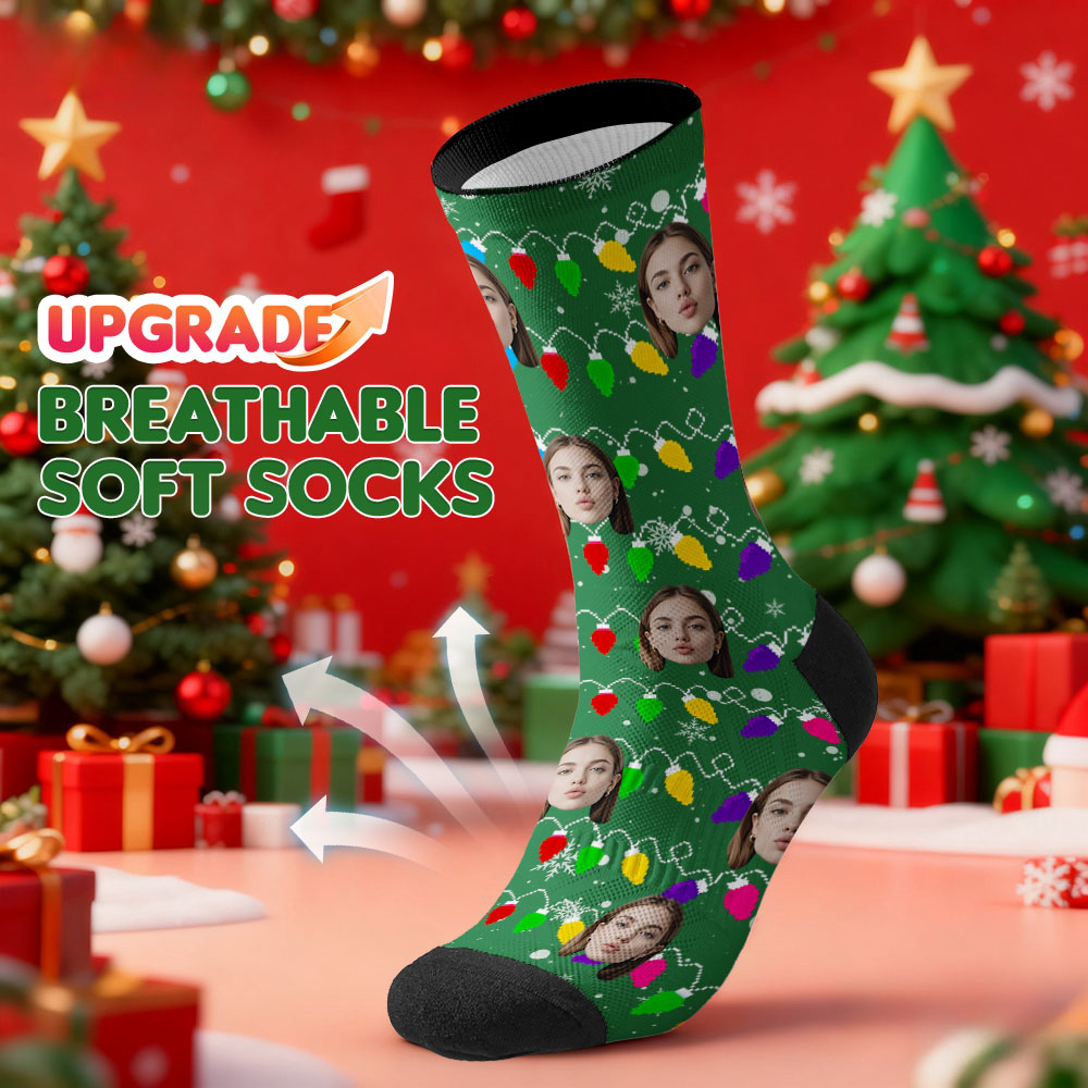 Personalized Multicolor Christmas Light Socks Custom Socks  Perfect Family Holiday Gift Christmas Socks Gift - MyPhotoSocksAu