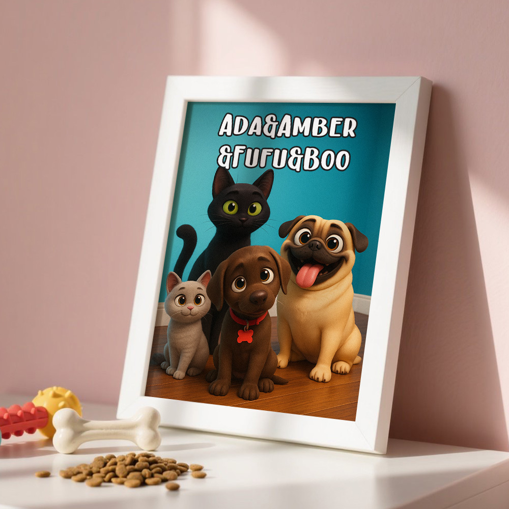 Custom Pets Photo Cartoon Wooden Frame Decorations Cute Pet Decor Plaque Gifts 3 PETS - MyPhotoSocksAu