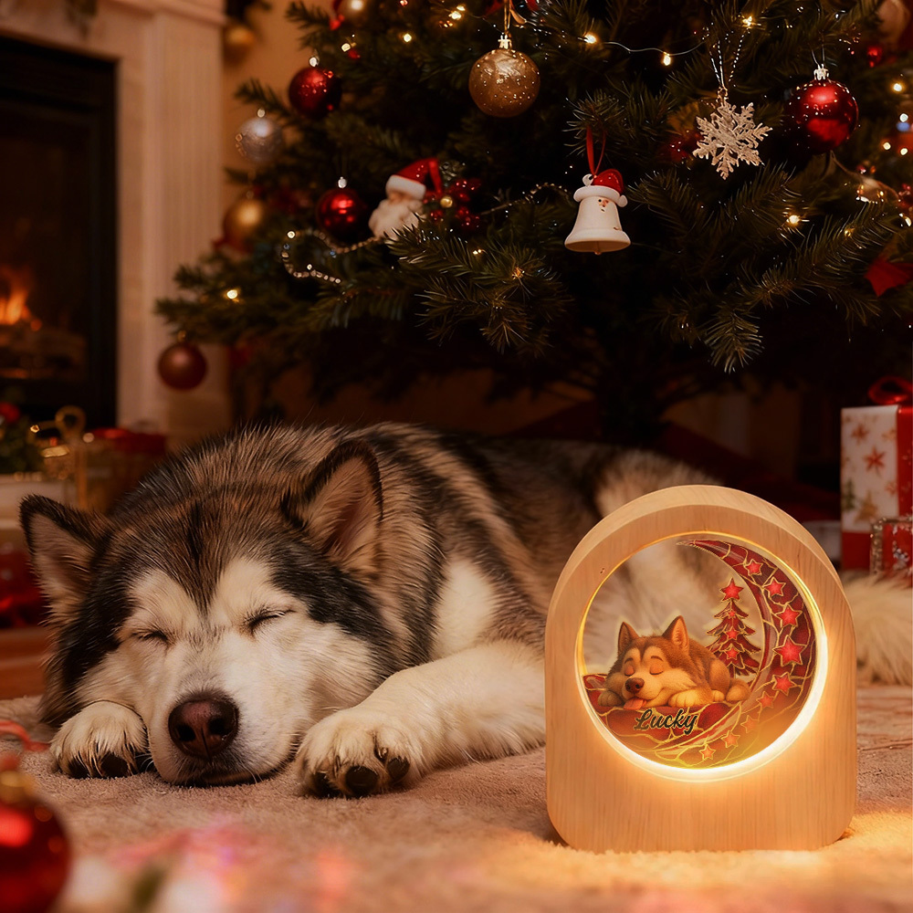 Custom Photo Glass Night Light - Pets LED Light Wooden Base, Unique Gift for Lover, Pets, Birthday - MyPhotoSocksAu