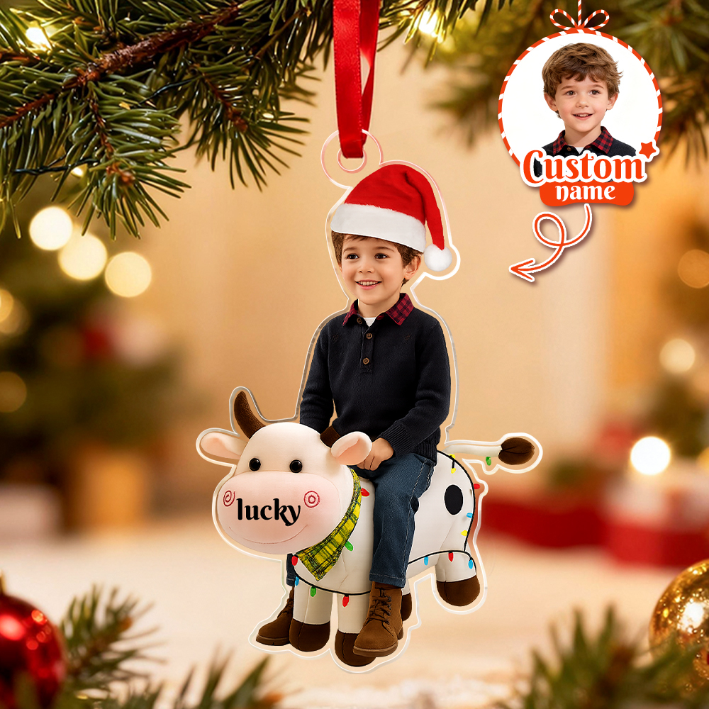 Custom Name Cow With Kid Acrylic Ornaments, Custom Photo Cow Kid Acrylic Ornaments, Acrylic Holiday Gift Ornaments,Xmas Keepsake Gifts - MyPhotoSocksAu