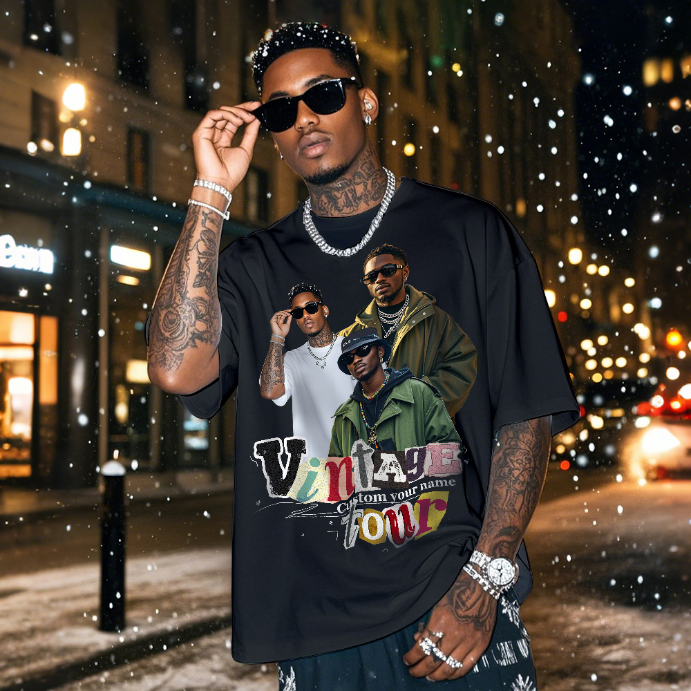 Personalized Retro Fashion Tee Custom Photo Christmas Gift with Vintage Style - MyPhotoSocksAu