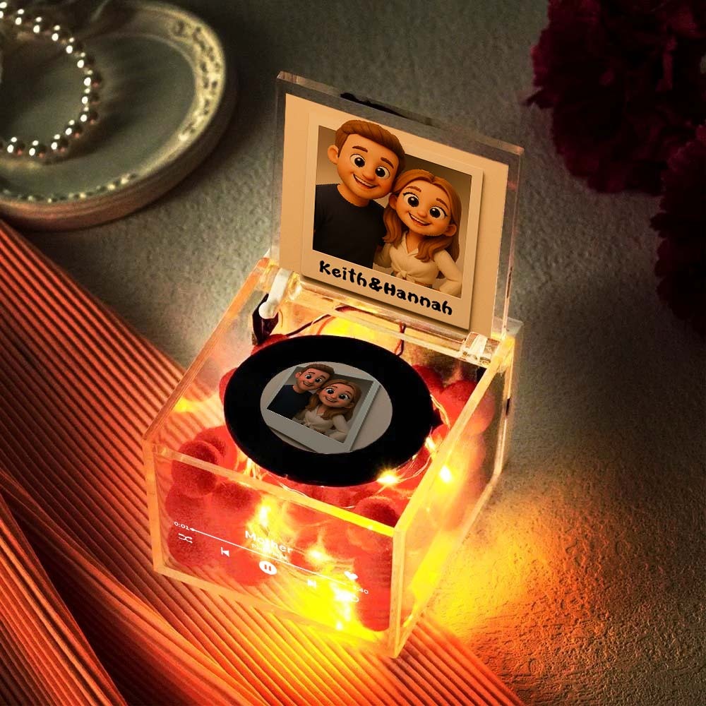 Custom Mini Vinyl Record Player Anime Photo Automatic Music Player Personalized Gifr For Lover - MyPhotoSocksAu