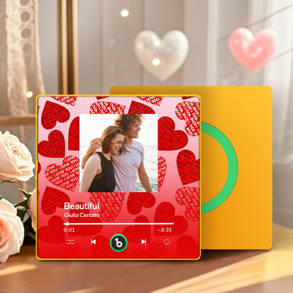 Personalized Music Fridge Magnet Pink Valentine Gift Album Fridge Magnet Music Wall Photo Sticker Music Movement That Can Be Played Gift for Couple - MyPhotoSocksAu