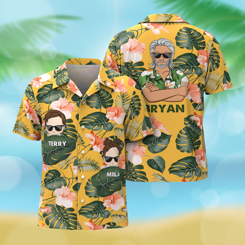 Personalized Cartoon Hawaiian Shirt Best Dad Papa Ever Birthday Loving Gift For Father Grandpa Grandfather Custom Name Hawaiian Shirt Gift - MyPhotoSocksAu