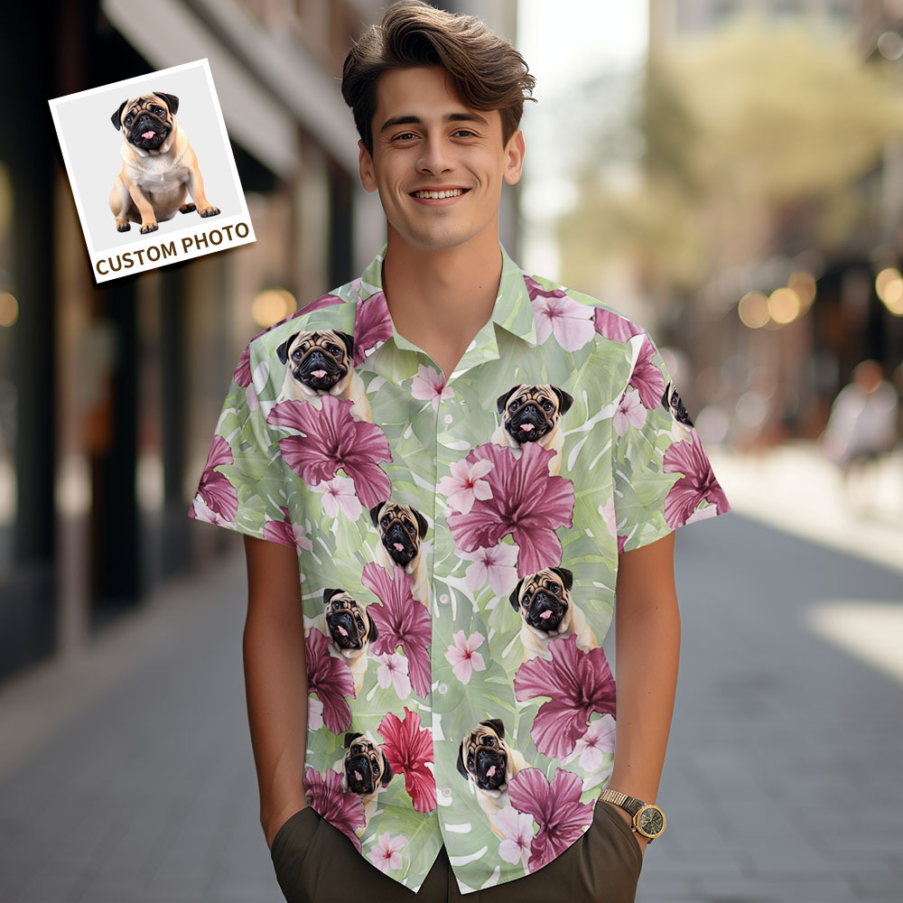 Custom Men Hawaiian Shirts Pet Face Flower Hawaiian Shirt Gift for Pet Lover - MyPhotoSocksAu