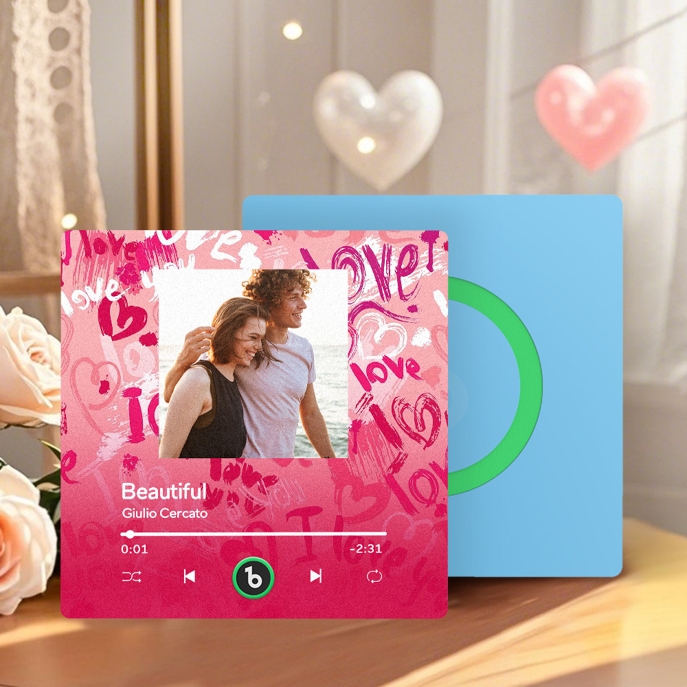 Personalized Music Fridge Magnet Pink Valentine Gift Album Fridge Magnet Music Wall Photo Sticker Music Movement That Can Be Played Gift for Couple - MyPhotoSocksAu